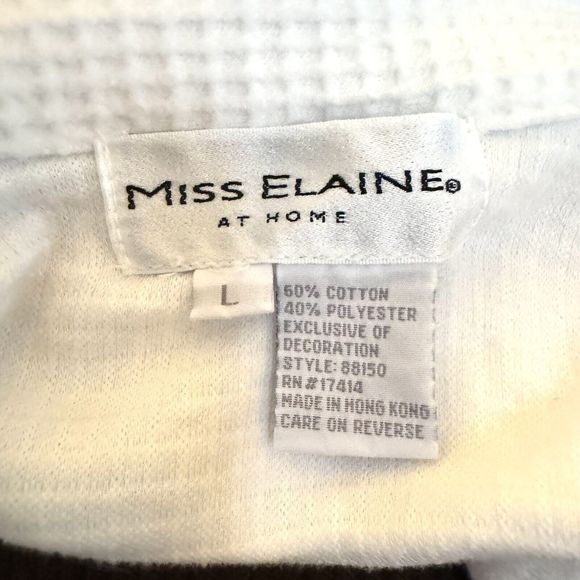 Miss Elaine VTG Robe Wms Sz L White Waffle Knit w/Embroidered Collar Front Zip - Picture 10 of 11